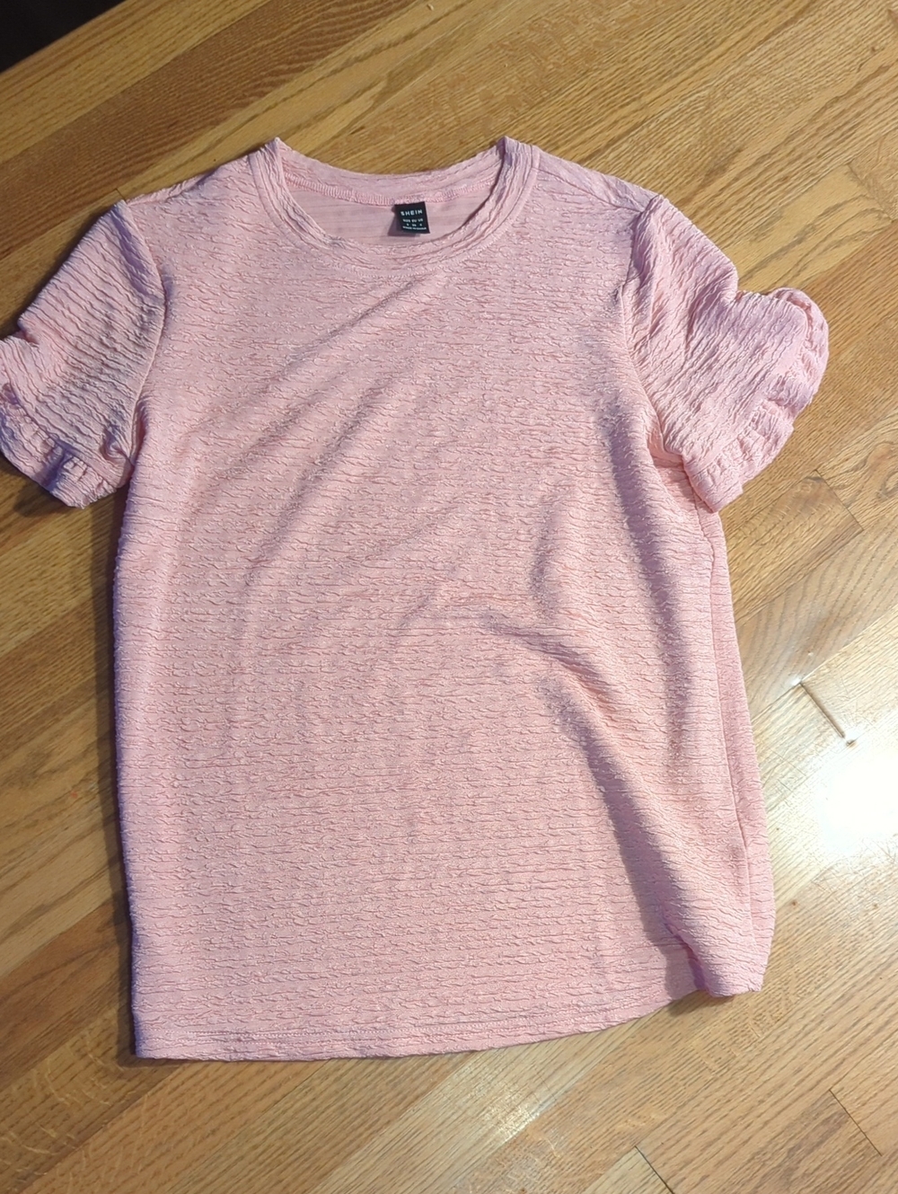 SHEIN Pink Textured Puff Sleeve Top